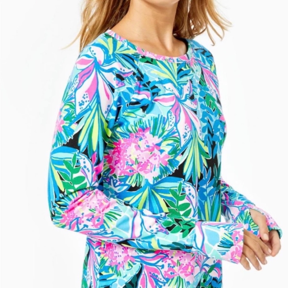 Lilly Pulitzer‎ floral Blythe Pullover Luxletic blue pink size XXS